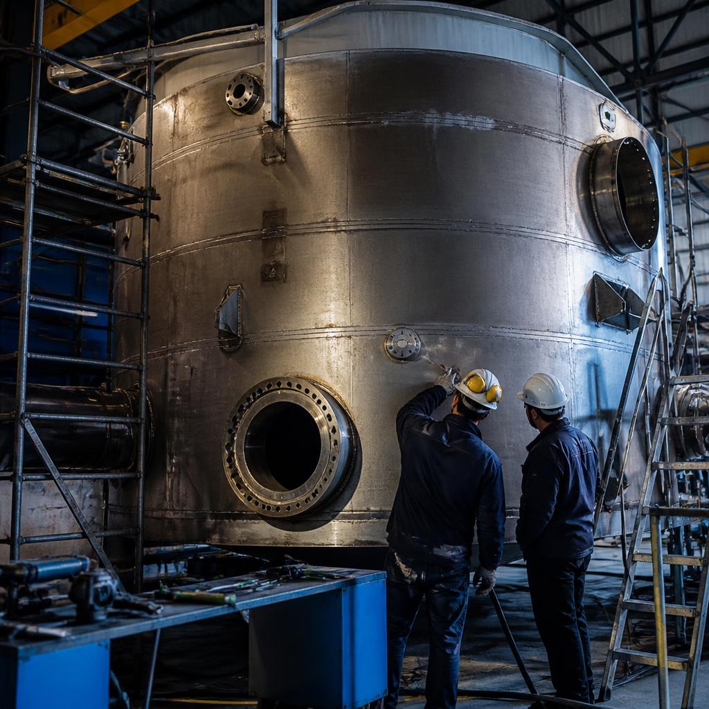 technicien qui inspecte une tuyauterie industrielle